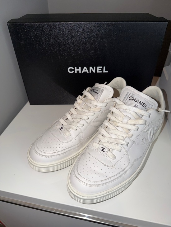 CHANEL Shoes - Chanel White Leather Sneakers